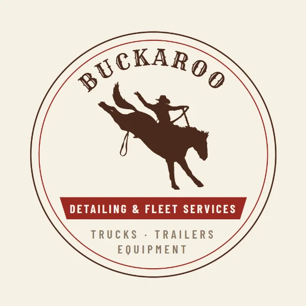 Buckaroo Detailing & Fleet Services seal: bronc rider, trucks, trailers, equipment